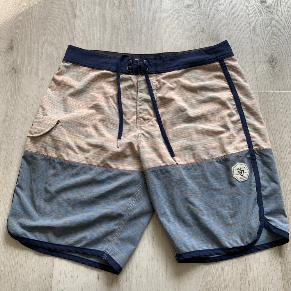 Vissla Men's Size 31‎ Striped Board Shorts Swim Trunks Performance Surfwear
